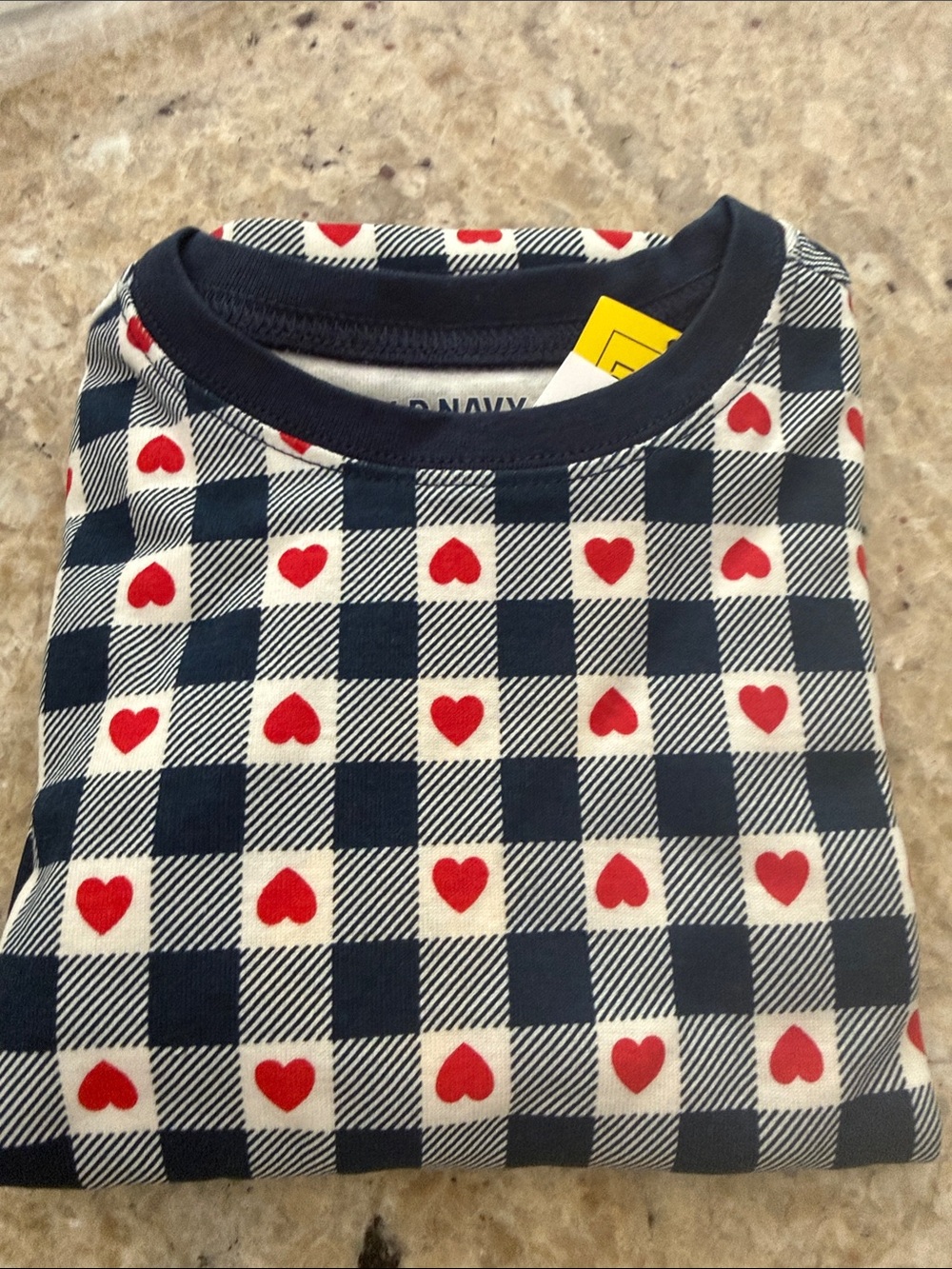 Old Navy Navy, White & Red Heart Plaid Tee